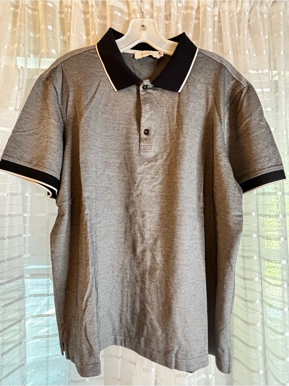 Bugatchi Grey Polo with Black Contrast Collar